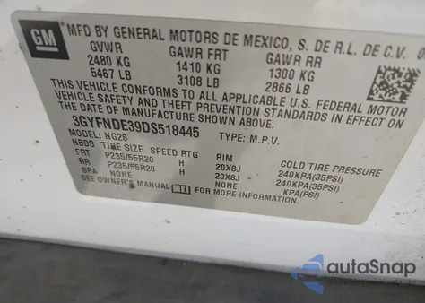 2013 Cadillac Srx Performance Collection z USA, uszkodzony, nr VIN 3GYFNDE39DS518445